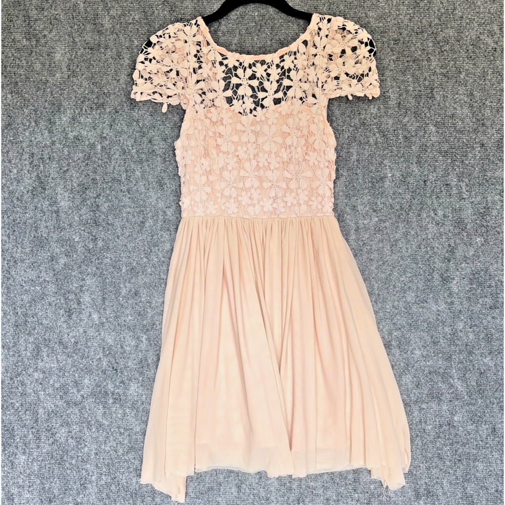 Pink Lace Chiffon Prom Dress Womens Size 6 Graduation Fairycore Fit Flare